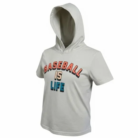 NWOT Boys Light Gray Short Sleeve Graphic Hoodie Baseball is Life - Size YM - Picture 2 of 6